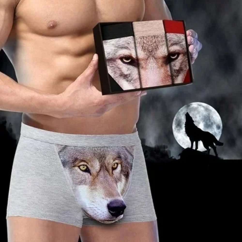 Men's 3D Wolf Animal Print Underwear Boxer Briefs